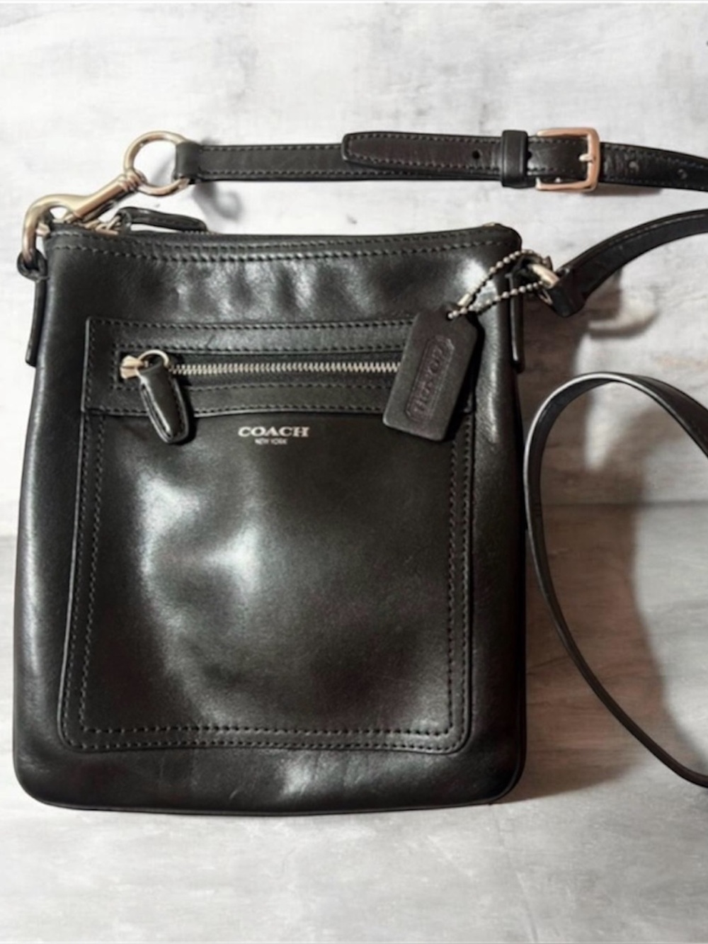 Coach Black Leather Compact Crossbody Bag